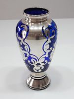 Alte silber-blaue Vase - Ancien vase argent et bleu