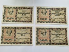 4x 20000 Mark 1923 Württemberg