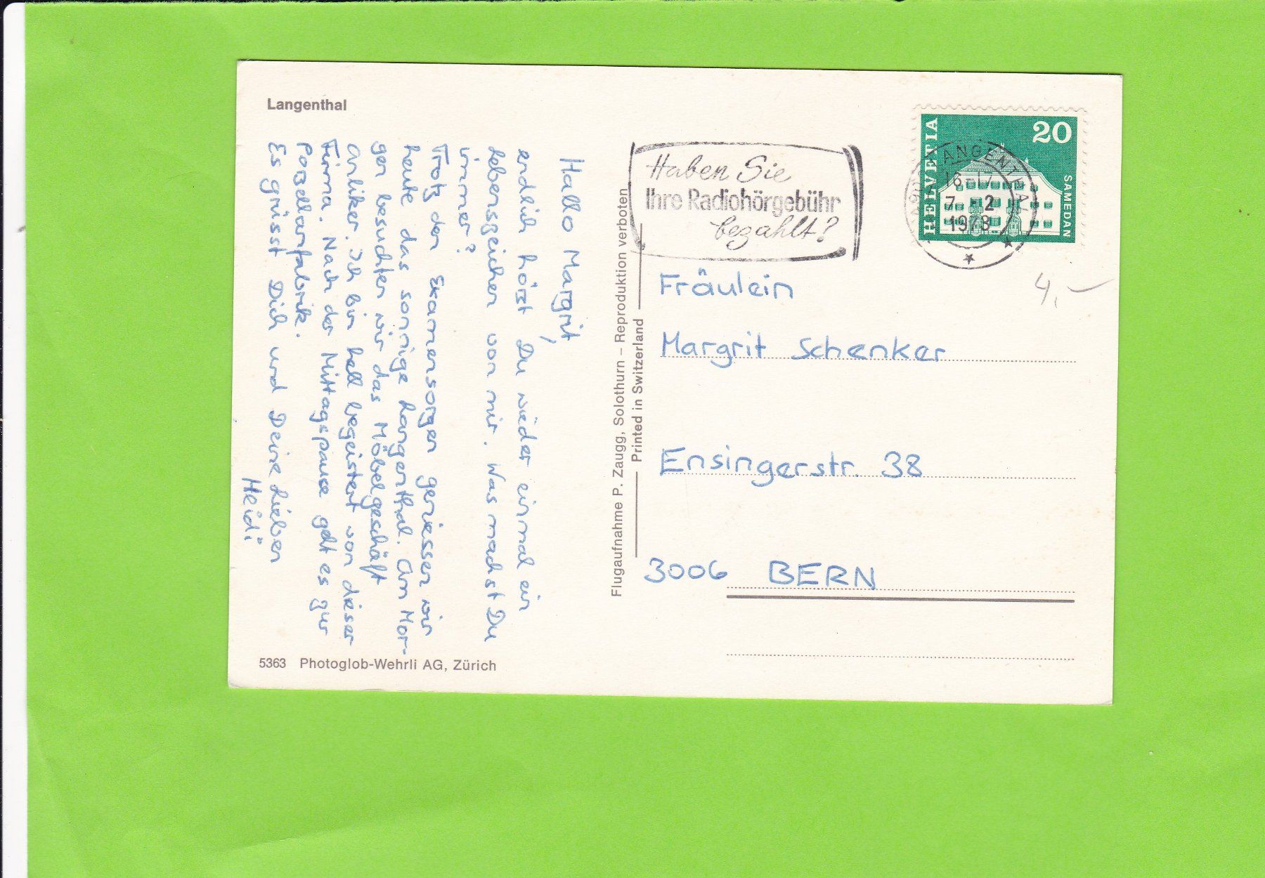 Cartoline postali: Flugaufnahme Langenthal – Usato da St. Peterzell venduto da neckertal 1