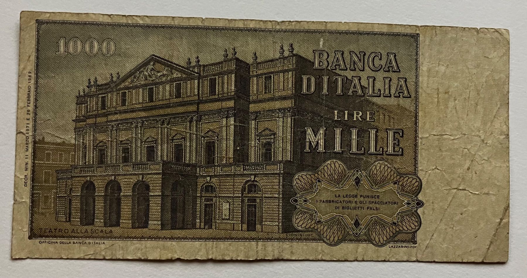 Banconote: Italien 1000 Lire 1971 – Usato da Algetshausen venduto da Carrhard 1