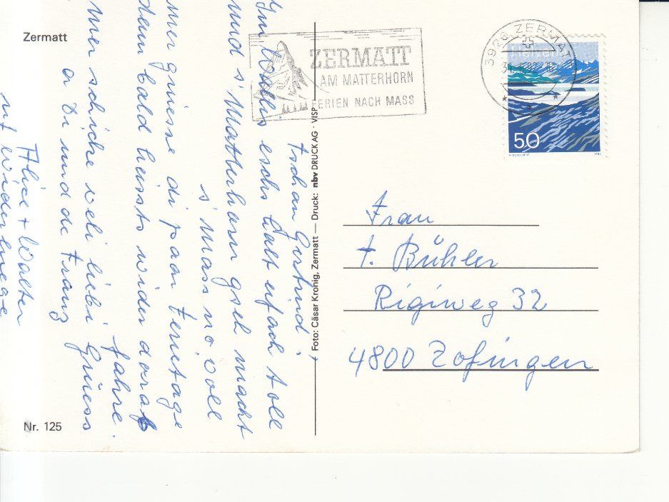 Cartoline postali: Zermatt 1992 – Usato da Bürglen TG venduto da StampGraf 1