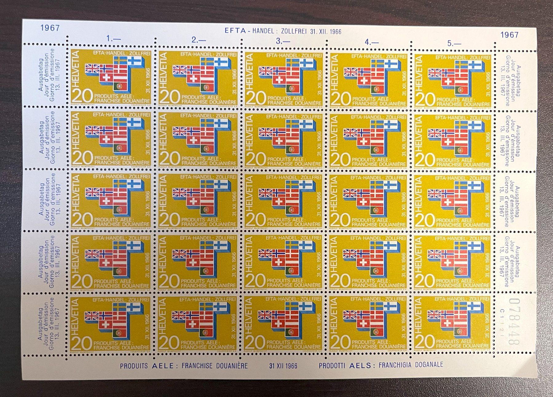 Tutti i francobolli: EFTA-Handel 1967, Bogen – Usato da Oftringen venduto da Vucki