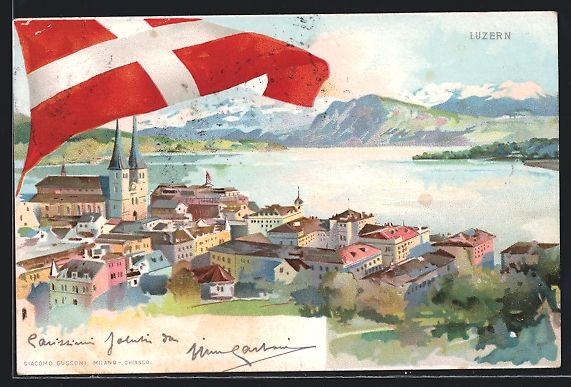 Ansichtskarten: Luzern, Teilansicht mit Flagge, 1903 – Gebraucht aus Berlin von bartko-reher