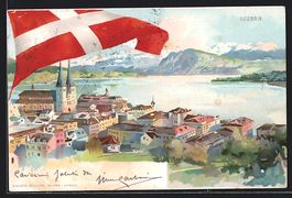 Luzern, Teilansicht mit Flagge, 1903
