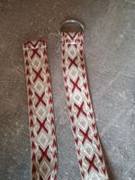 Ceinture tissée style ethnique, rouge et beige, 120 cm