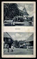 AK Messen, Ortspartie mit Kirche und Fachwerkhaus