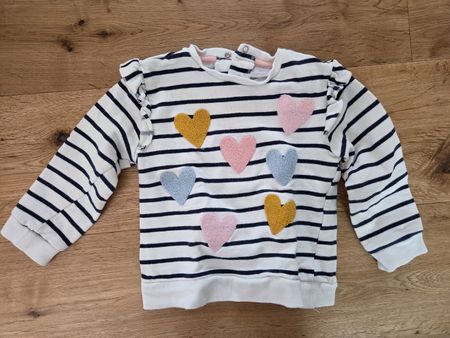 Pullover Grösse 92 Smile gestreift mit Herzen, blau weiss