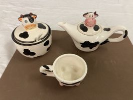 Kuh Motiv Kaffe Set 3-teilig Keramik neu