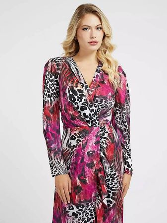 GUESS Long Dress Luana - Abito Lungo Animalier L 44