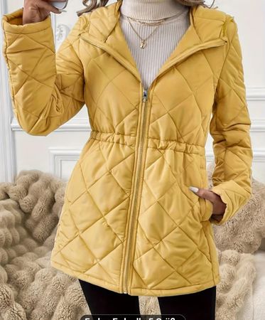 Parka Herbst Jacke mit Kapuze  Senfgelb gefüttert Gr. 38-40