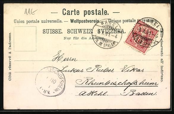 Cartoline postali: AK Basel, Bibliothek mit Strasse, 1901 – Usato da Berlin venduto da bartko-reher 1