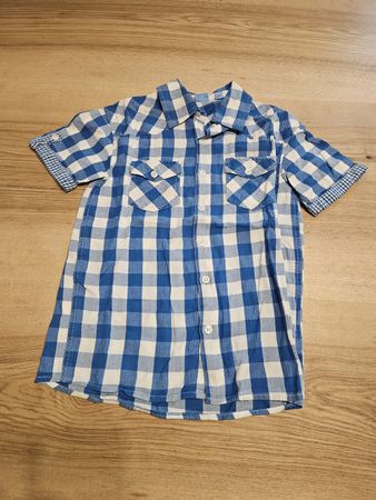 KIDS Hemd kurzarm kariert blau weiss Grösse 134