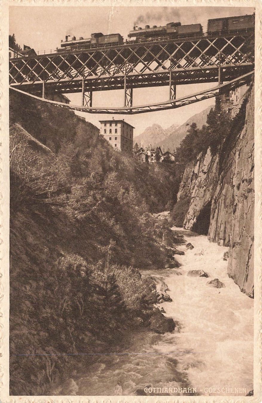 Cartoline postali: Göschenen UR Gotthardbahn Eisenbahnbrücke Dampflok bahn – Usato da Biasca venduto da Blenio71