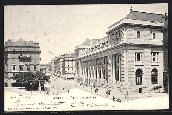 Cartoline postali: AK Geneve, Hotel des Postes, 1901 – Usato da Berlin venduto da bartko-reher
