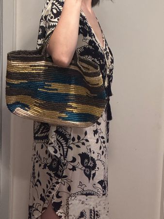 Raffia Handtasche Handgemacht Tote Bag Neuwertig