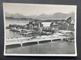 Luzern Seebrücke, Bahnhof, Linienbusse, Tram, ca. 1950