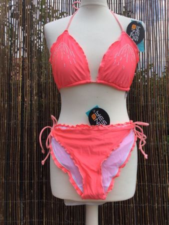 Maillot de bain/Bikini saumoné & perles, taille 42, NEUF