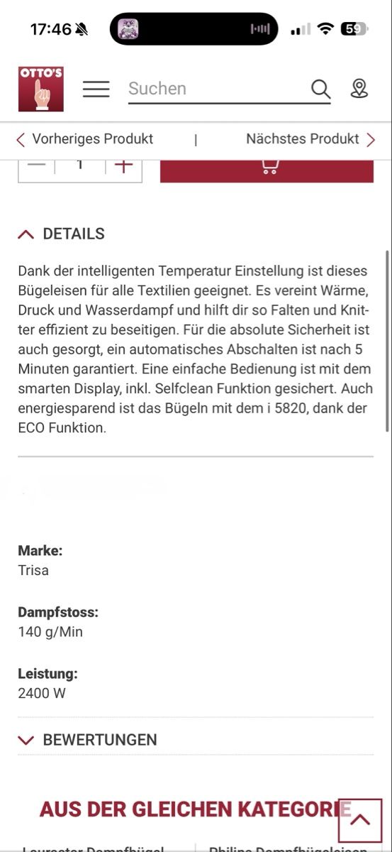 Trisa Ferri da stiro: Dampfbügeleisen – Nuovo e nell'imballaggio originale da Triesen venduto da sofia.b 2