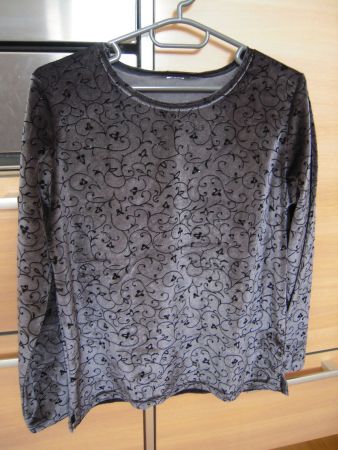 Samt-Langarmshirt Gr XS Grau-glänzend