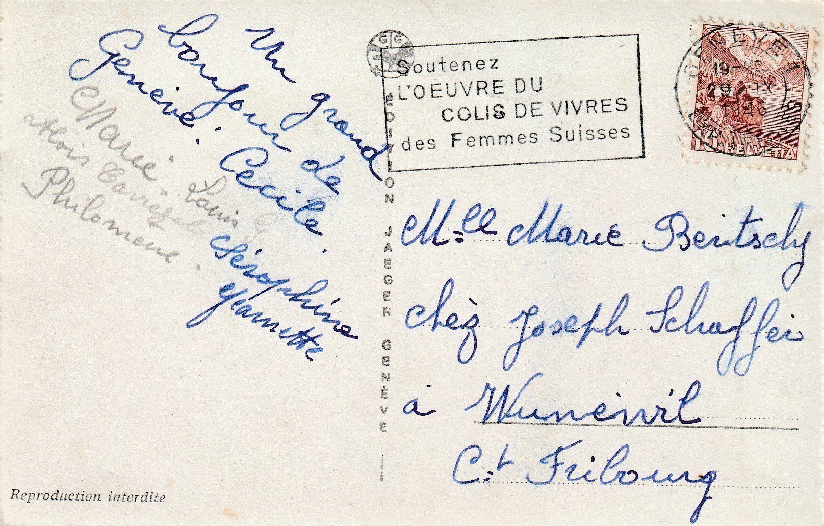 Cartoline postali: AK Genève gel. 29.9.1946 – Usato da Fribourg venduto da schnalla92 1