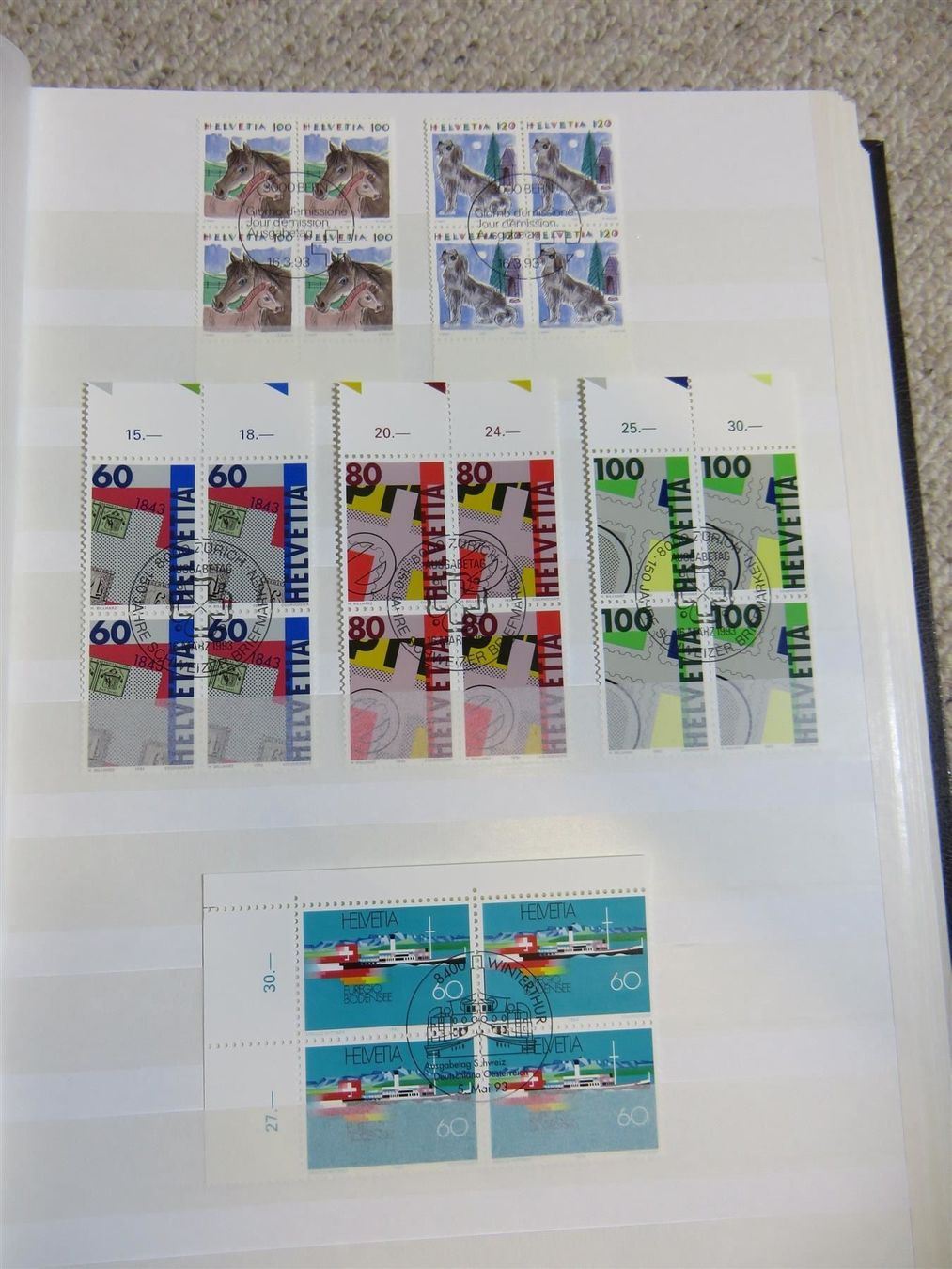Alle Briefmarken: 1993 4er-Blocks ET inkl. PJ + PP – Gebraucht aus Spiez von Crazyduck 1
