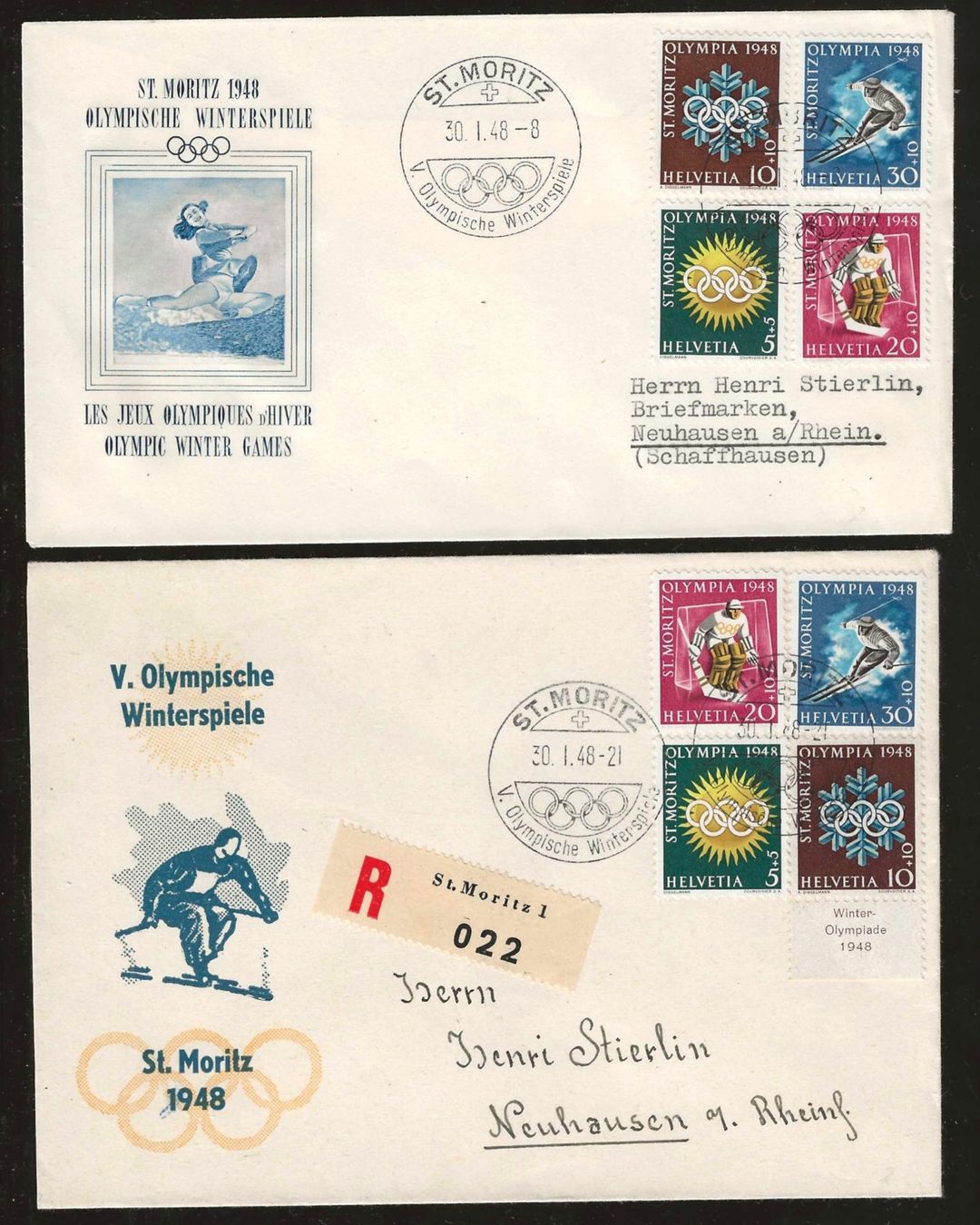 Tous les timbres: 1948 : 2 Briefe "Olympiade St. Moritz " – D'occasion à Gümligen par Geniusbuy