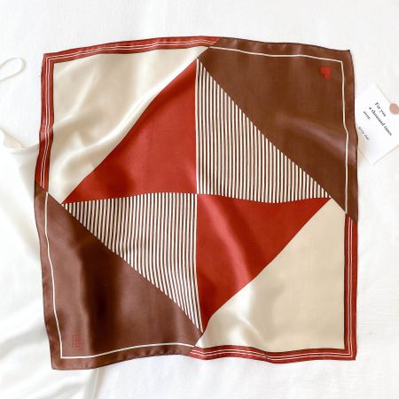 New 53cm Real Silk Scarf Burgundy Brown Tricolor Stripes S94