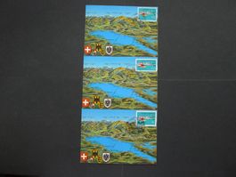 1993 Nr.845+D+A Ausgaben auf 3 Maximumkarten mit ET Stempel