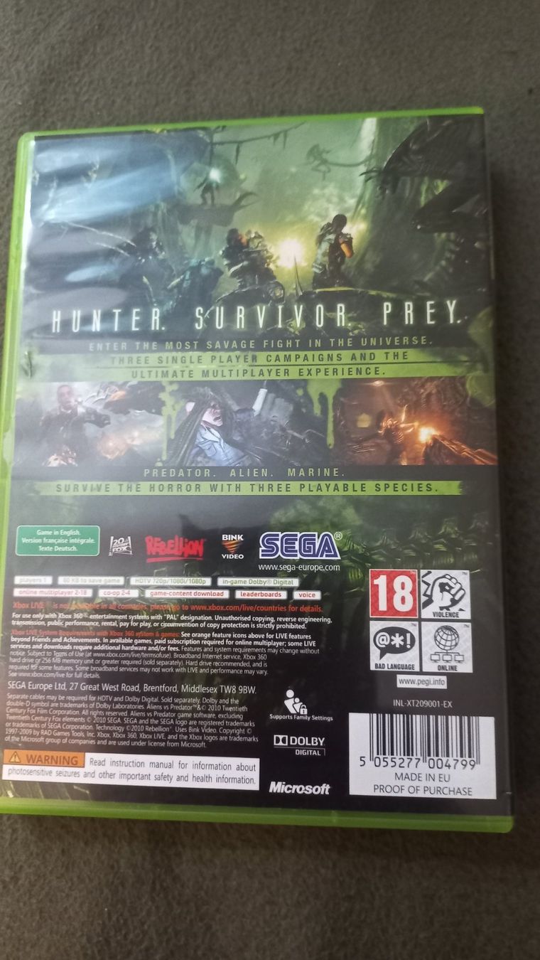 Sega Spiele: Aliens Vs Predator Xbox360 Game – Gebraucht aus Olten von  1