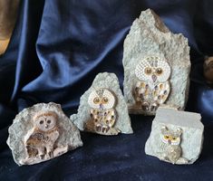 Eulen Schweizer Handarbeit auf Andeerer - Granit 4 stk.