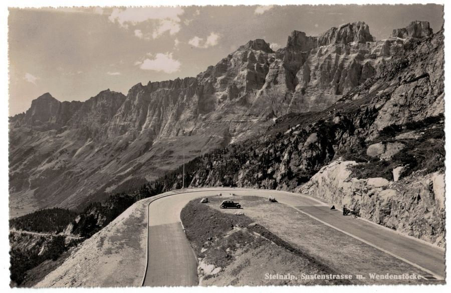 Cartoline postali: Steinalp, Strassenunterhaltsarbeiten, Oldtimer, datiert 1964 – Usato da Frauenfeld venduto da POML