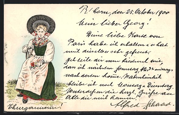 Cartoline postali: Litho Dame in schweizer Tracht mit gross – Usato da Berlin venduto da bartko-reher