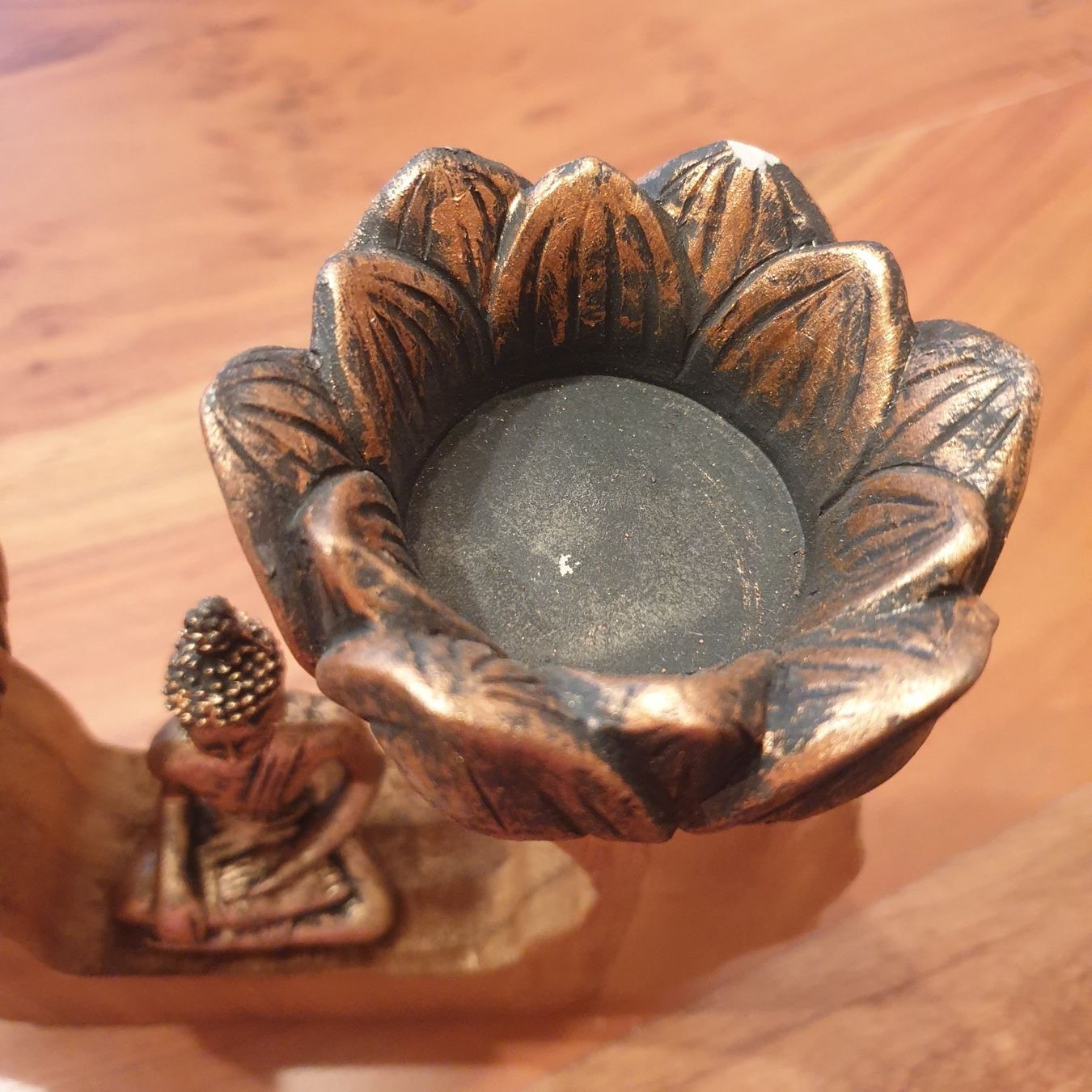 Portacandele: Teelichthalter Buddha, Echtholz, neu – Nuovo e nell'imballaggio originale da Neuendorf venduto da DeSiriA 4