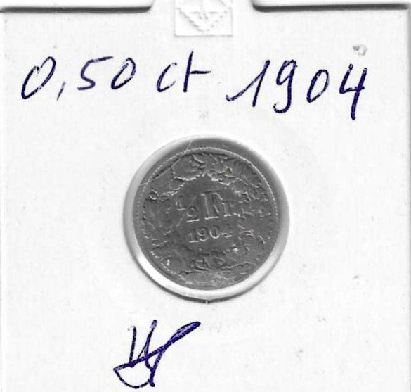 Tutti le monete: Monnaie Suisse: 0.50 ct 1904 – Usato da Muraz (Collombey) venduto da Resine