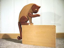 Katzen Kantenhocker Holz Nuss Zwetschge Deko Unikat Figur A)