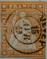 20 Rappen Strubel 25 G, Vollstempel Vevey 15 AVR 59