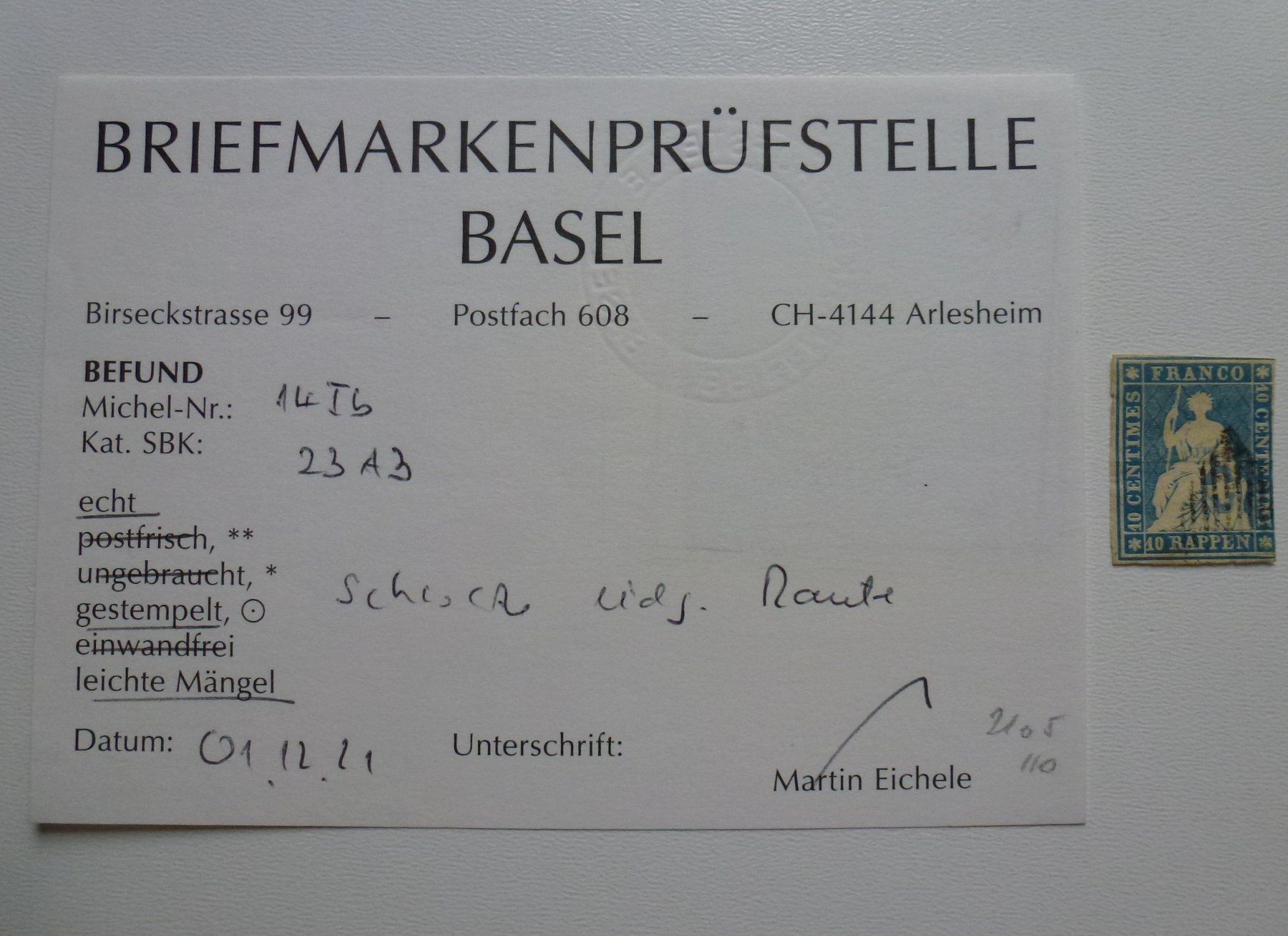 Alle Briefmarken: Strubel 23AB - Befund Martin Eichele – Gebraucht aus Walkringen von Casablanca777 2