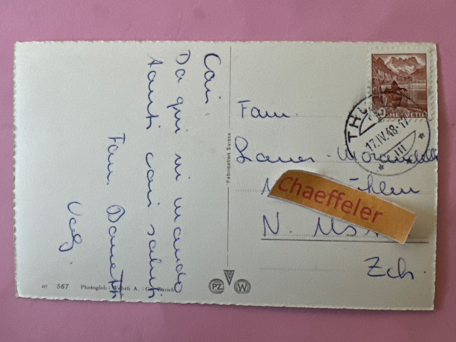 Ansichtskarten: 1948 Thun mit Stockhornkette – Gebraucht aus Zürich von Chaeffeler 1
