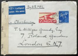 Schweiz Luftpost Zensurbrief Basel London England 1945