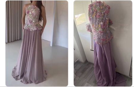 Robe longue fleuri bustier sequins lilas taille M