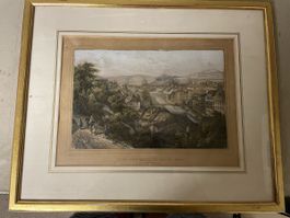 Altstadt Lithographie VUE GENERALE DE BADEN Suisse gerahmt