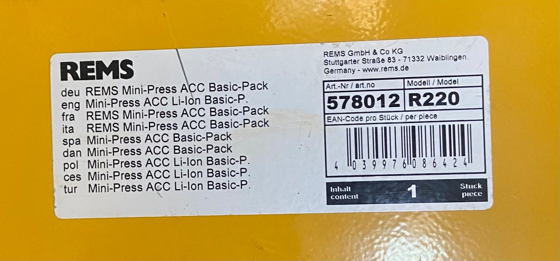 Sanitär: REMS Mini-Press 14V ACC, Pressgerät – Gebraucht aus Oberkirch LU von  3