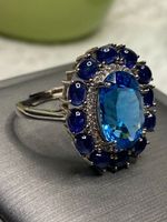 Blautopas Saphir Blumen Ring aus Silber 925 Verstellbar