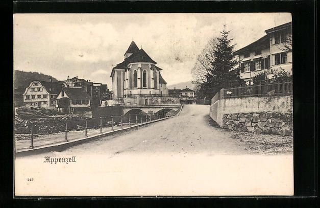 Cartoline postali: AK Appenzell, Strassenpartie mit Kirche – Usato da Berlin venduto da bartko-reher