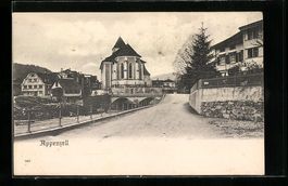 AK Appenzell, Strassenpartie mit Kirche