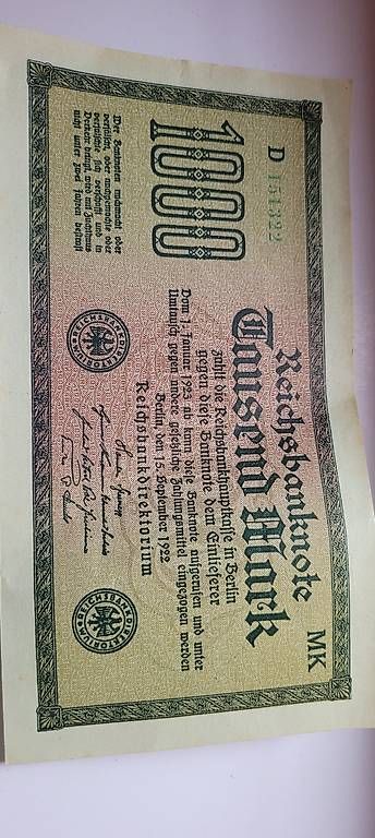 Billets de banque: Billete 1000 Reichsmark 1922 – D'occasion à Vésenaz par emose 1