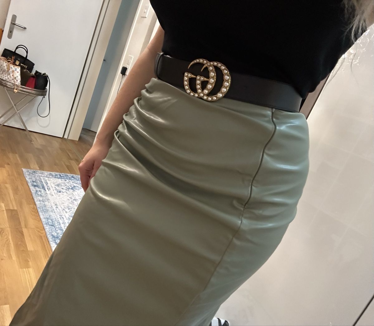 Shein Gonne: PU Rock mit Raffung und Schlitz – Nuovo e nell'imballaggio originale da Adlikon b.Regensdf venduto da E.Prov