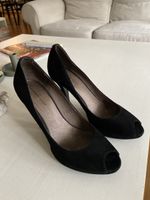 Schwarze Wildleder Peeptoe High Heels Gr. 39