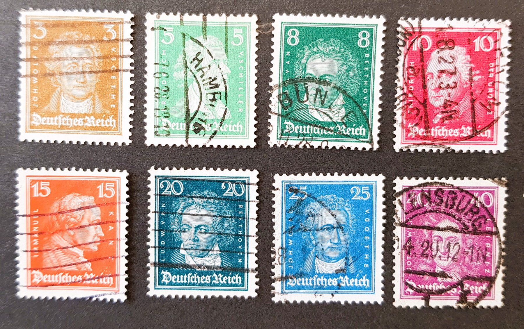 Alle Briefmarken: 1926 Deutsches Reich berühmte Deutsche 8 Werte – Gebraucht aus Winterthur von Saba1972