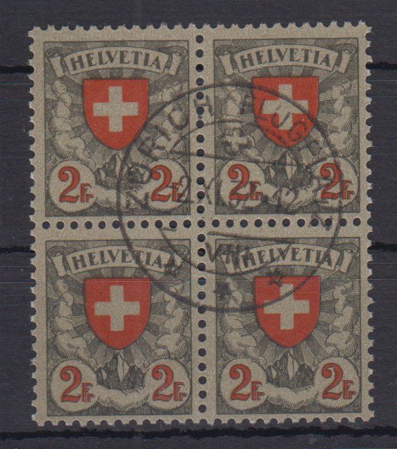 Tutti i francobolli: Schweiz 1924: 4erblock 2 Fr. Wappenmuster – Usato da Eschlikon TG venduto da PhilCon